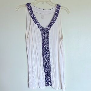 a.n.a Brand Sleeveless Tee Tank Top with Sliver Beaded Neckline and front.